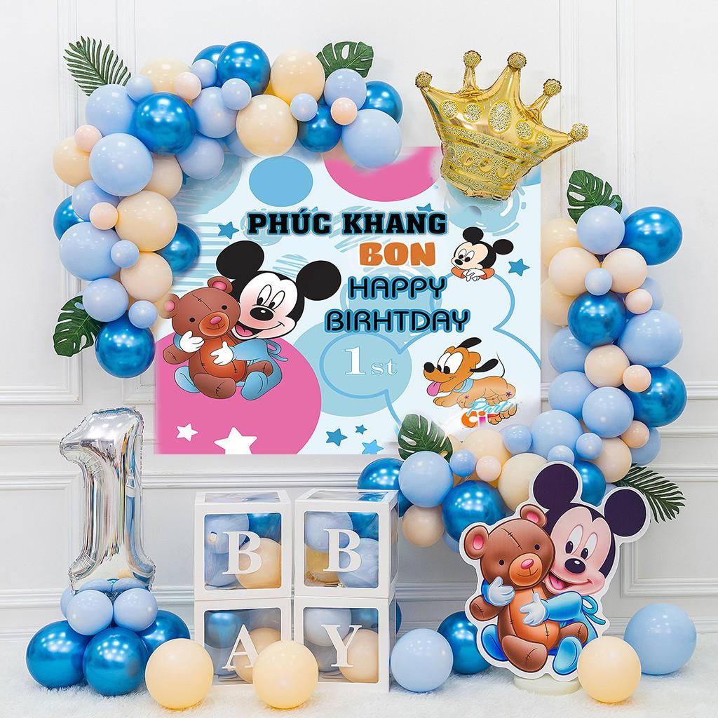 (+ Backdrop )Combo set trang trí sinh nhật thôi nôi đầy tháng bé trai tuổi chuột - TRANG TRÍ SINH NHẬT Partycityvn HR009
