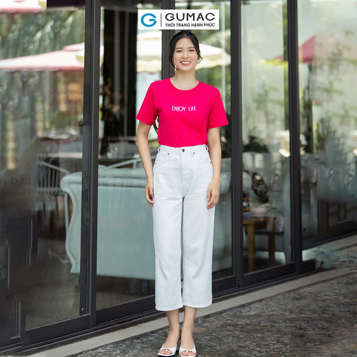 Quần Jeans nữ straight dáng lửng trẻ trung thời trang GUMAC QJD07038