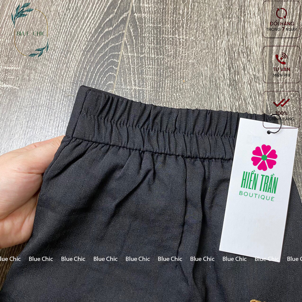 Quần short đùi nữ Blue Chic vải đũi ống rộng, mặc mát, thấm mồ hôi cạp cúc lưng chun khóa kéo