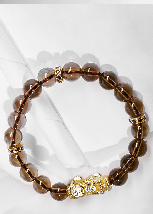 Vòng tay thạch anh ám khói mix tỳ hưu bọc vàng 24k Ngọc Quý Gemstones