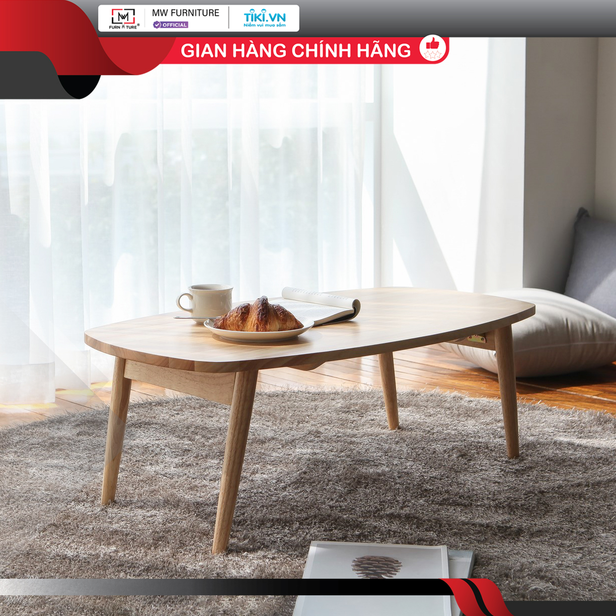 BÀN SOFA CHÂN GẤP [SIZE 75x44] HÀN QUỐC MÀU GỖ - TABLE B NATURAL 75x44