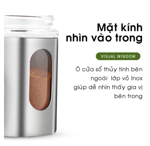 Lọ đựng muối, tiêu thủy tinh bọc inox cao cấp, lọ rắc gia vị đa năng nắp xoay lỗ rắc 3 kích thước GD756-LoTieu