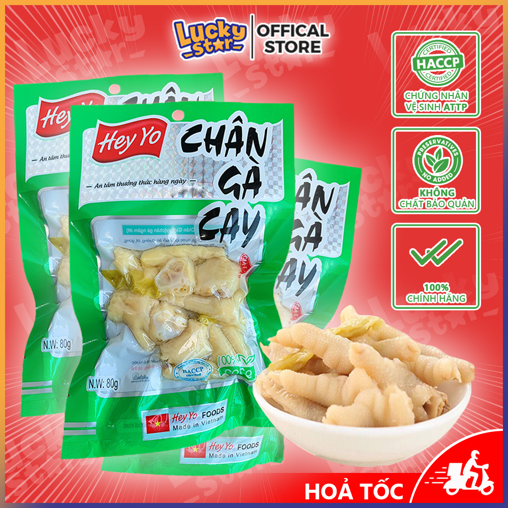 Chân gà cay sả ớt Việt Nam - đồ ăn vặt siêu ngon gói 80g, chân gà sạch Hey Yo đảm bảo ATTP
