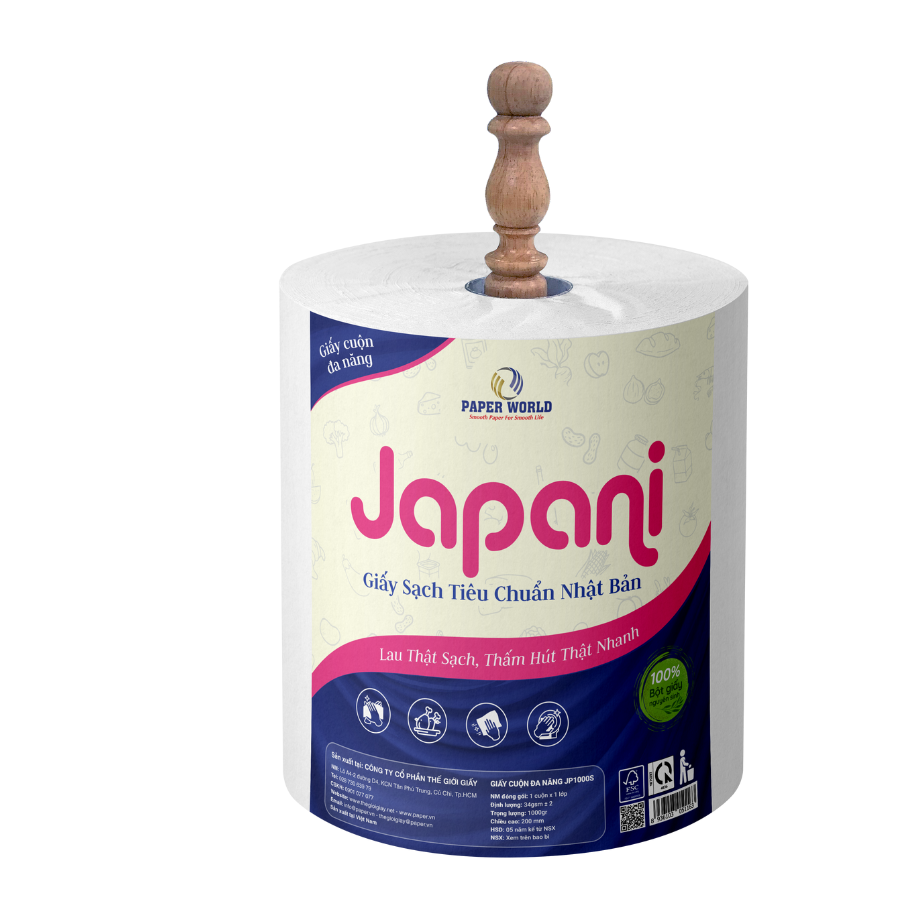 Combo 2 cuộn giấy lau bếp đa năng Japani1000S dùng vệ sinh đa năng hai lớp cắt sheet 35cm - 1000gr