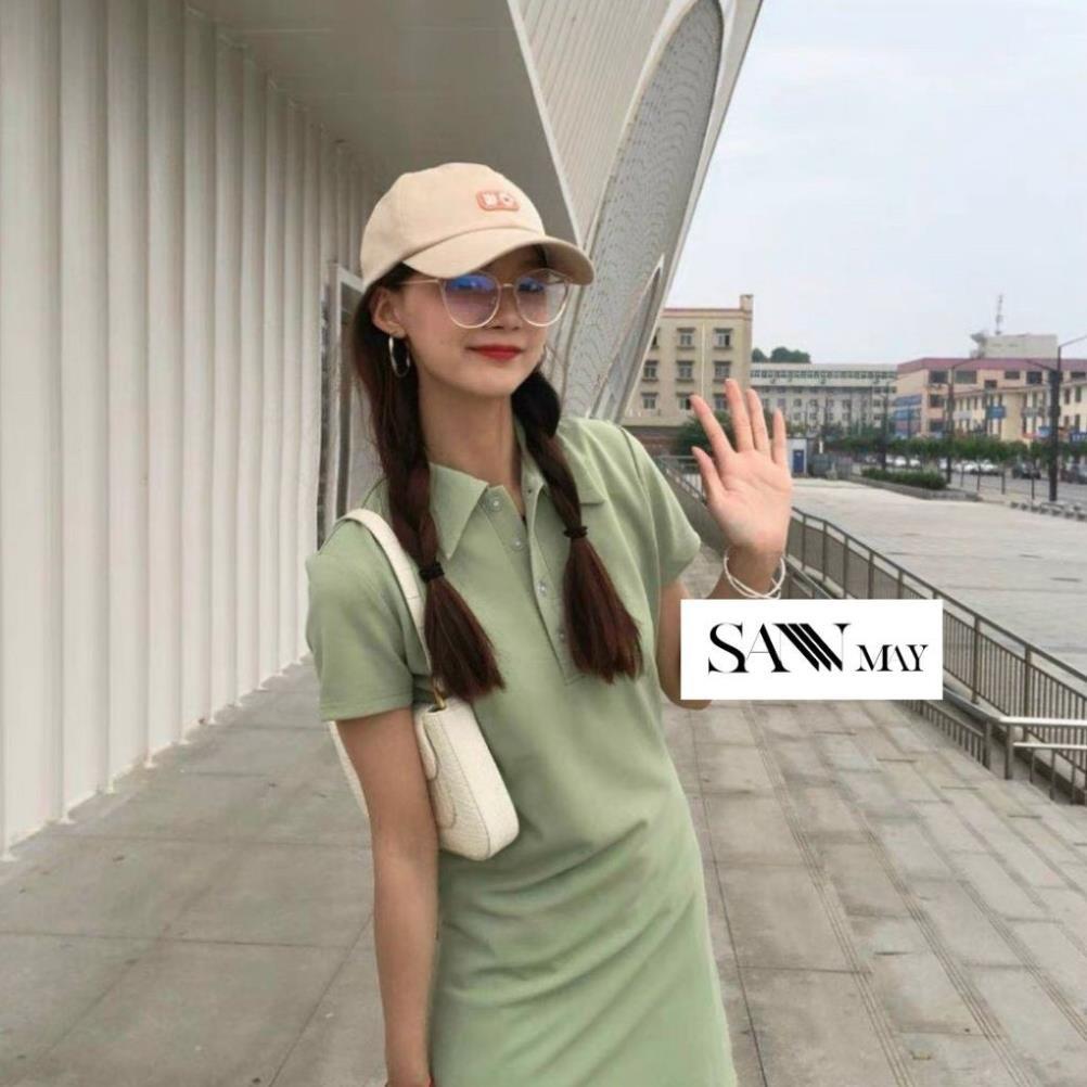 Đầm polo nữ thun ôm body, vải cotton cao cấp, dáng suông, chân váy xoè, hoạ tiết trơn có nhiều màu SANMAY