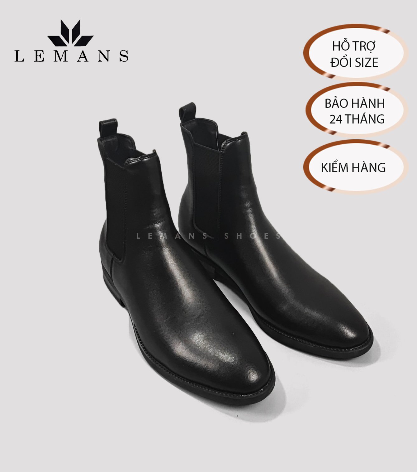 Giày da Chelsea Boots LEMANS CB02 bản mũi nhọn, gót cao 2,5cm, da bò nguyên tấm, Đế vân gỗ, bảo hành 24 tháng