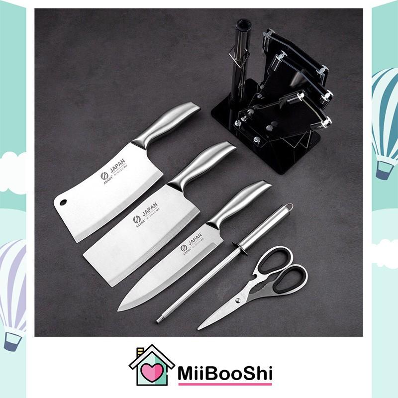Bộ dao kéo nhà bếp nhật bản 6 món chính hãng inox chống gỉ cao cấp tặng kèm khay để dao kéo MiibooShi PVN17468