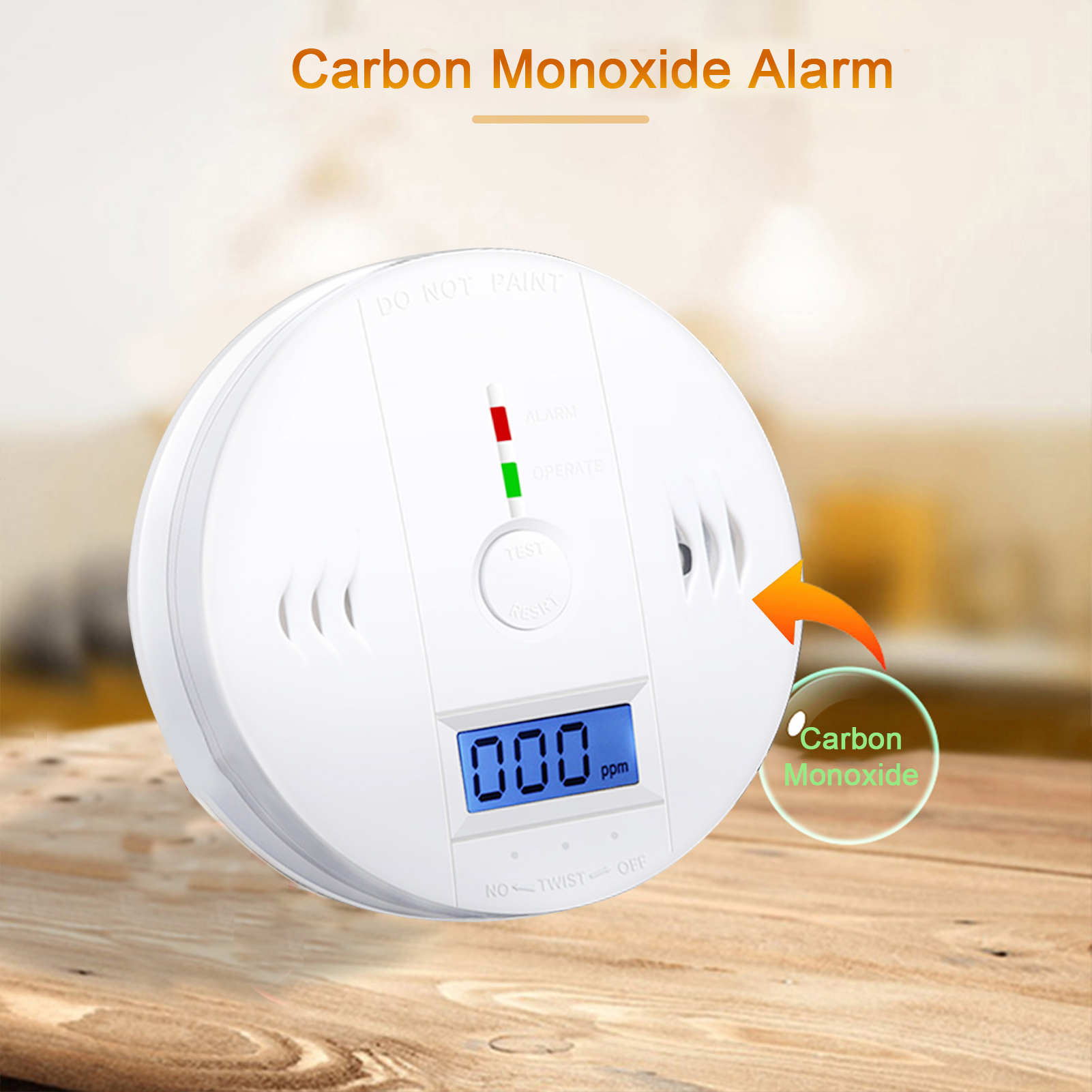 Máy dò báo động carbon, chạy bằng pin với màn hình LCD, cảnh báo bằng giọng nói