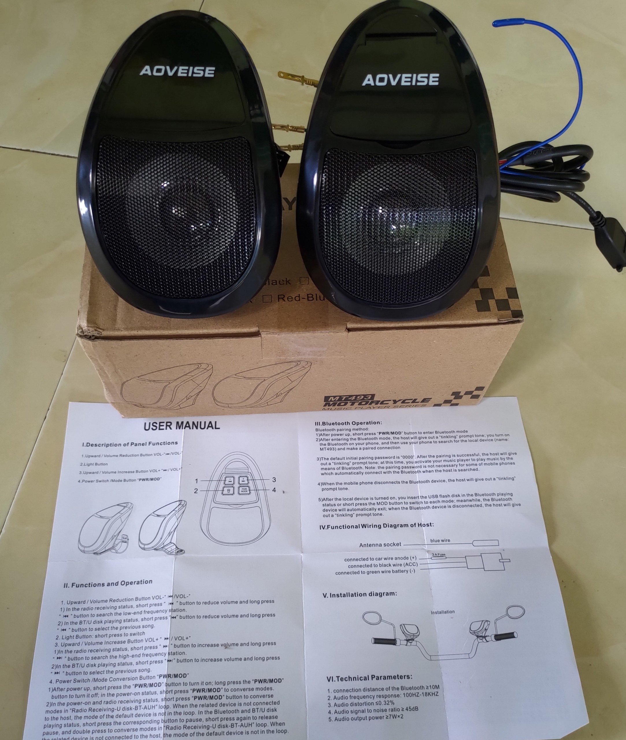 loa AOVEISE MT493 gắn chân gương xe máy kết nỗi bluetooth âm thanh cực chất chống nước