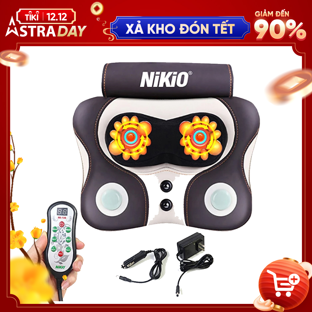 Máy  Massage Đấm Bóp Cổ Vai Gáy Nikio NK-136AC - Con Lăn 3D Xoa Bóp Chuyên Sâu Kết Hợp Hồng Ngoại Trị Liệu Đau Mỏi Cổ, Hỗ Trợ Mát Xa Lưng - Tặng Kèm Cáp Dùng Trên Ô Tô