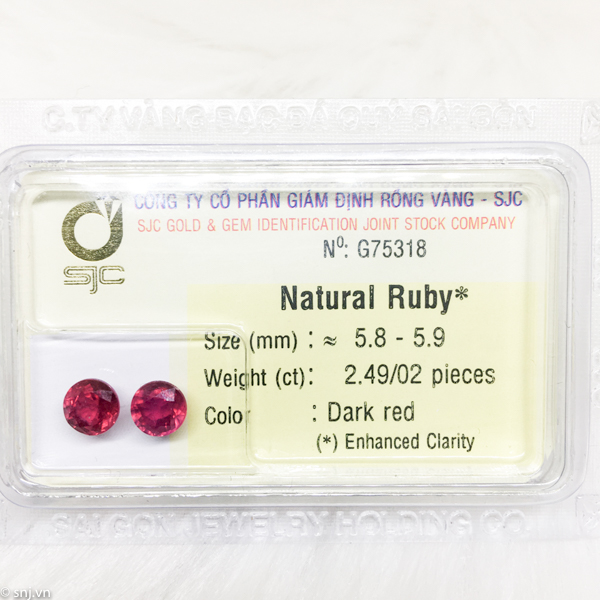 Cặp đá ruby tròn làm bông tai size 6ly 2.49ct 75318