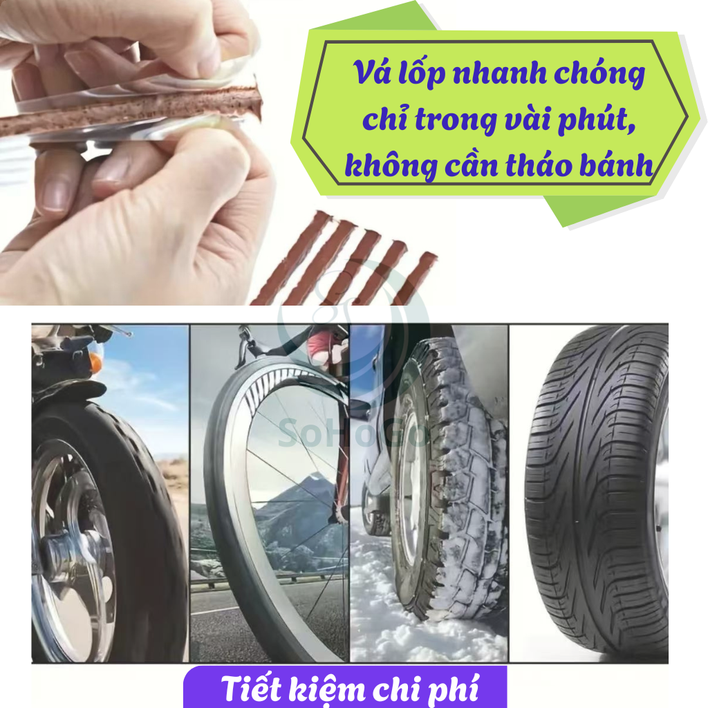 Bộ Dụng Cụ Vá Lốp Xe Ô Tô – Xe Máy Khẩn Cấp Tiện Lợi -Bộ Vá Lốp Xe Đa Năng – Có Keo + Dây Cao Su + Dụng Cụ Xuyên