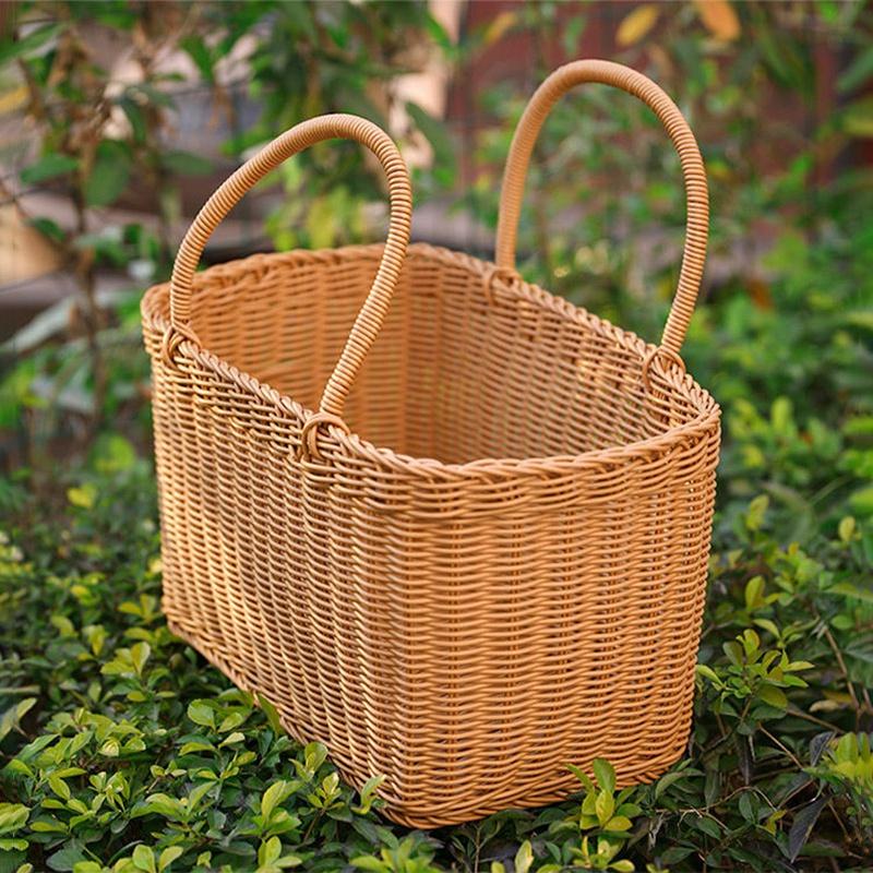 Hand Weaving Fruit Storage Basket Handle Design Picnic Basket Home Organizer