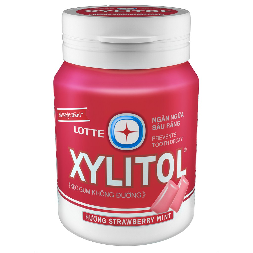 Combo 2 hộp Kẹo Gum không đường Lotte Xylitol (Hương Strawberry Mint )-hộp 58g