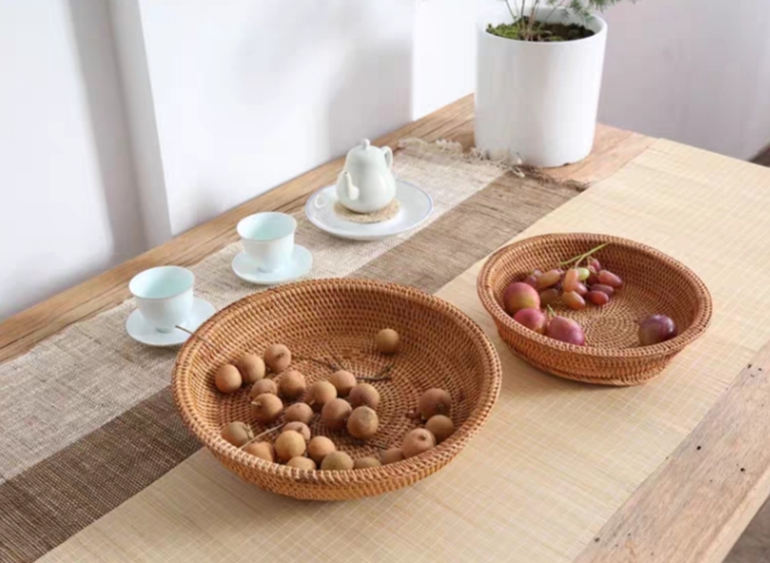 Đĩa mây xiên, đĩa mây hình tròn đựng thức ăn, D26cm
