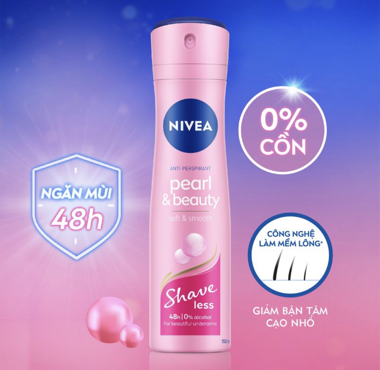 Bộ Đôi Xịt ngăn mùi NIVEA SHAVELESS ngọc trai đẹp quyến rũ (150ml)+Lăn ngăn mùi NIVEA SHAVELESS ngọc trai đẹp quyến rũ (50ml)