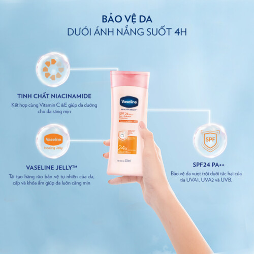 Sữa Dưỡng Thể 200Ml Vaseline Dưỡng Ẩm Sáng Da Chống Nắng Spf24Pa++ Sun + Pollution Protection Bảo Vệ Da Tới 4H Với Spf 24 Pa++