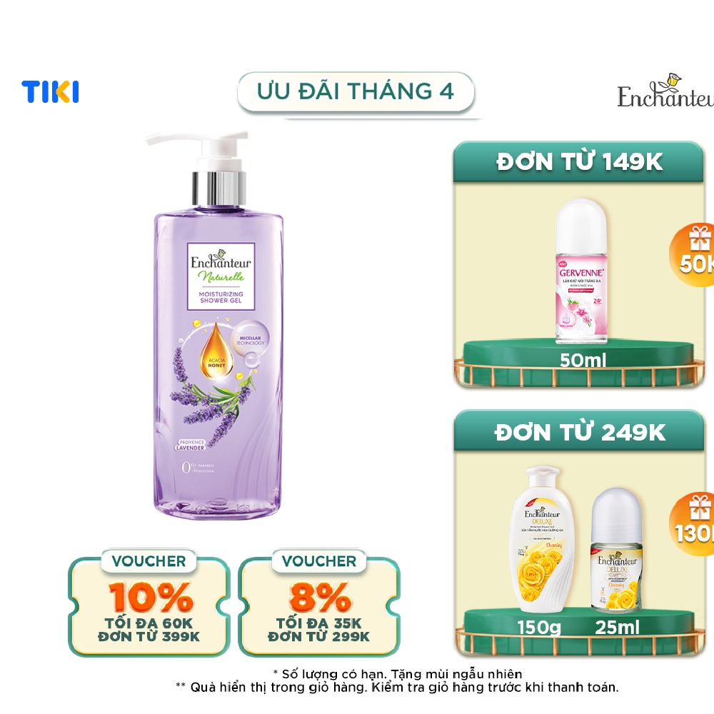 Sữa tắm dưỡng da thiên nhiên Enchanteur Naturelle sạch sâu, dịu nhẹ hương Lavender 510g