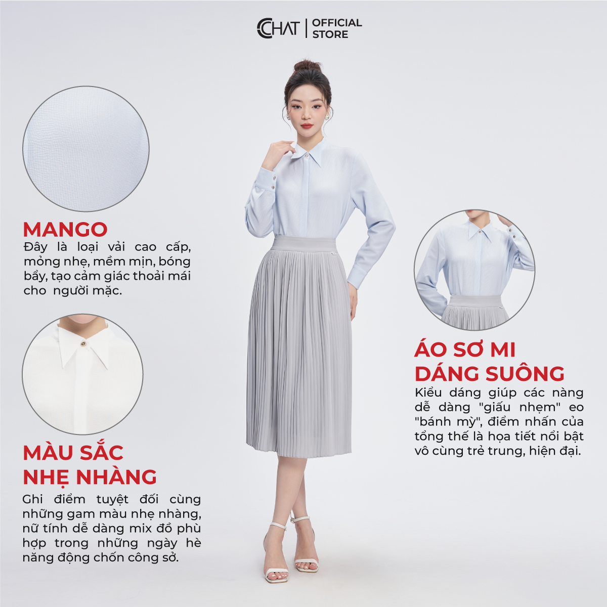 Áo Sơ Mi Nữ CCHAT Kiểu Smallwing Dáng Suông Chất Mango Cao Cấp Mềm Mịn 53SDE2005ST