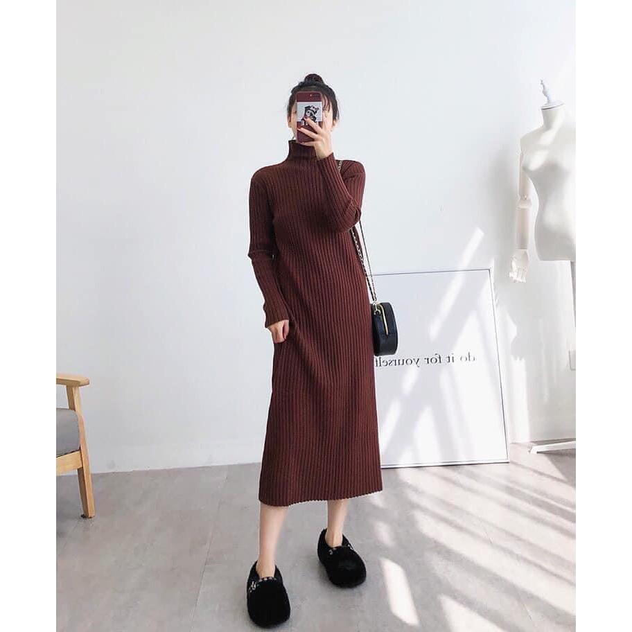 Váy len nữ️️ Váy Len Cổ Lọ Quảng Châu Dáng Dài Cho Nữ