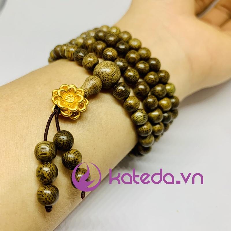 Vòng trầm tốc mix charm sen bạc S999 mạ vàng