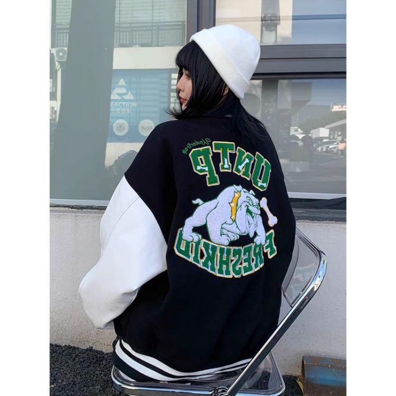 Áo khoác bomber Varrsity chất nỉ PE cao cấp unisex nam nữÁo cardigan kiểu bóng chày phong cách hàn