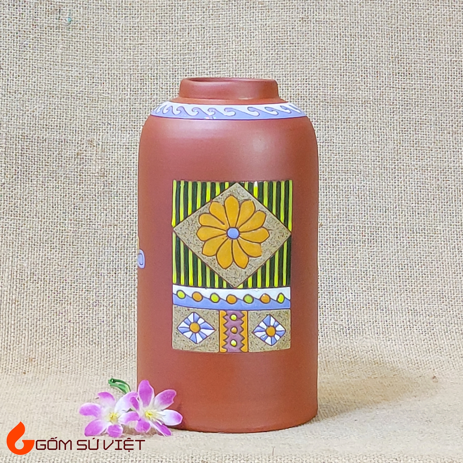 Lọ hoa gốm mộc dáng chuông đỏ ĐL - Gốm Bát Tràng