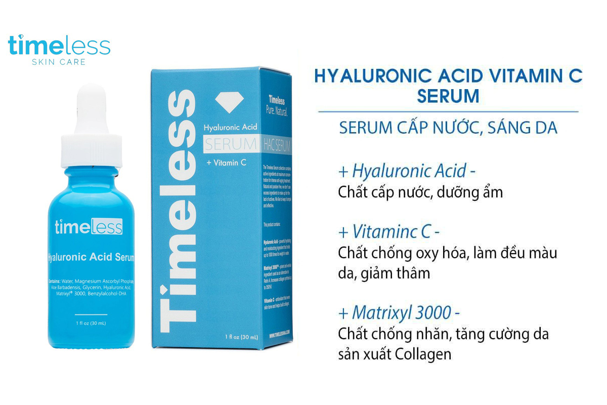 Tinh Chất cấp nước sáng da Timeless Hyaluronic Acid Vitamin C Serum