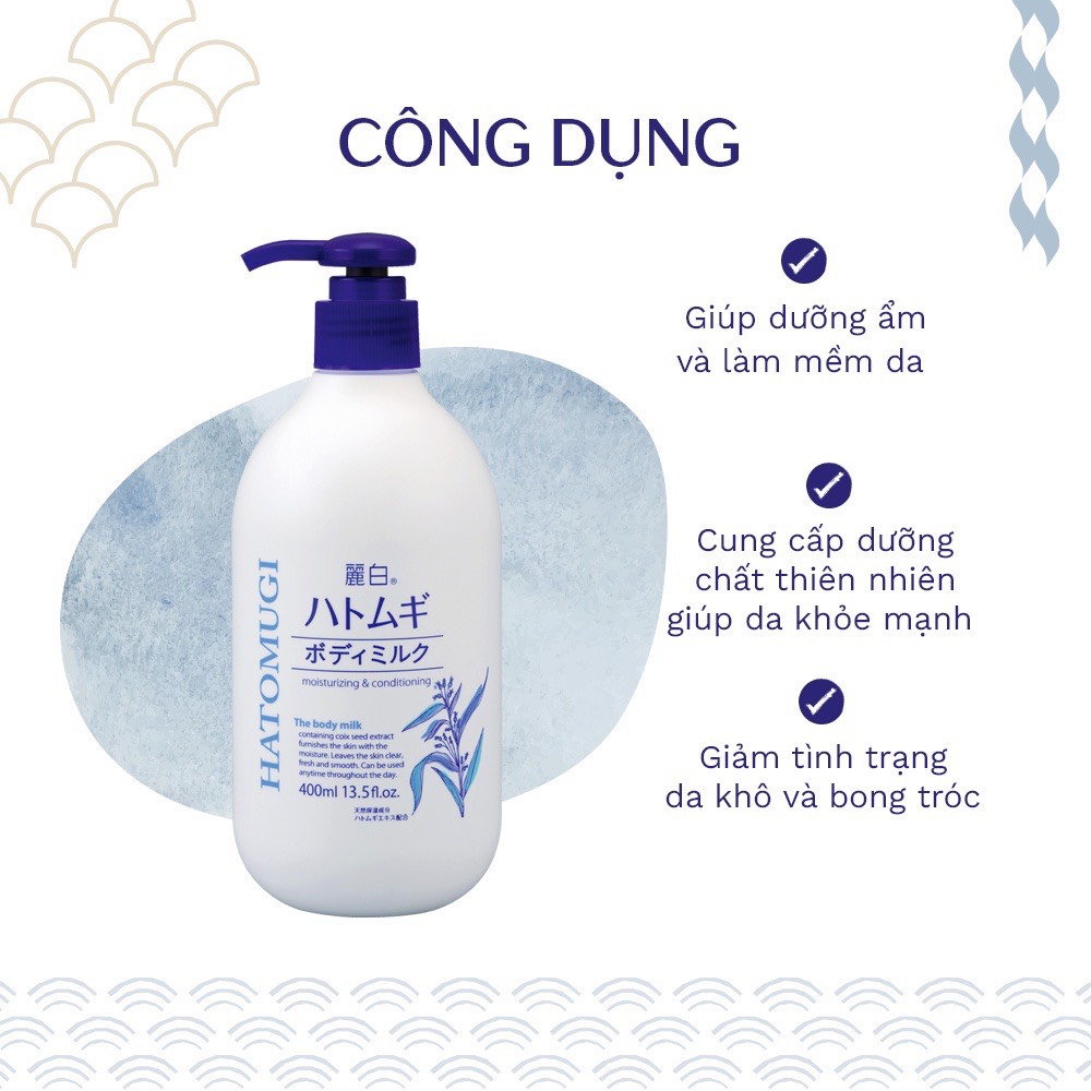 [REIHAKU HATOMUGI] Sữa Dưỡng Thể Làm Trắng Da, Cấp Ẩm Chuyên Sâu Body Milk (400ml)