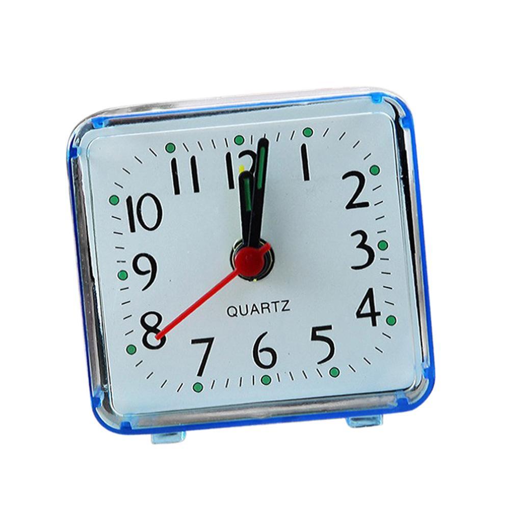 2X Mini Square Quartz Clock Travel Alarm Clock Bedroom Home Table Clock Blue