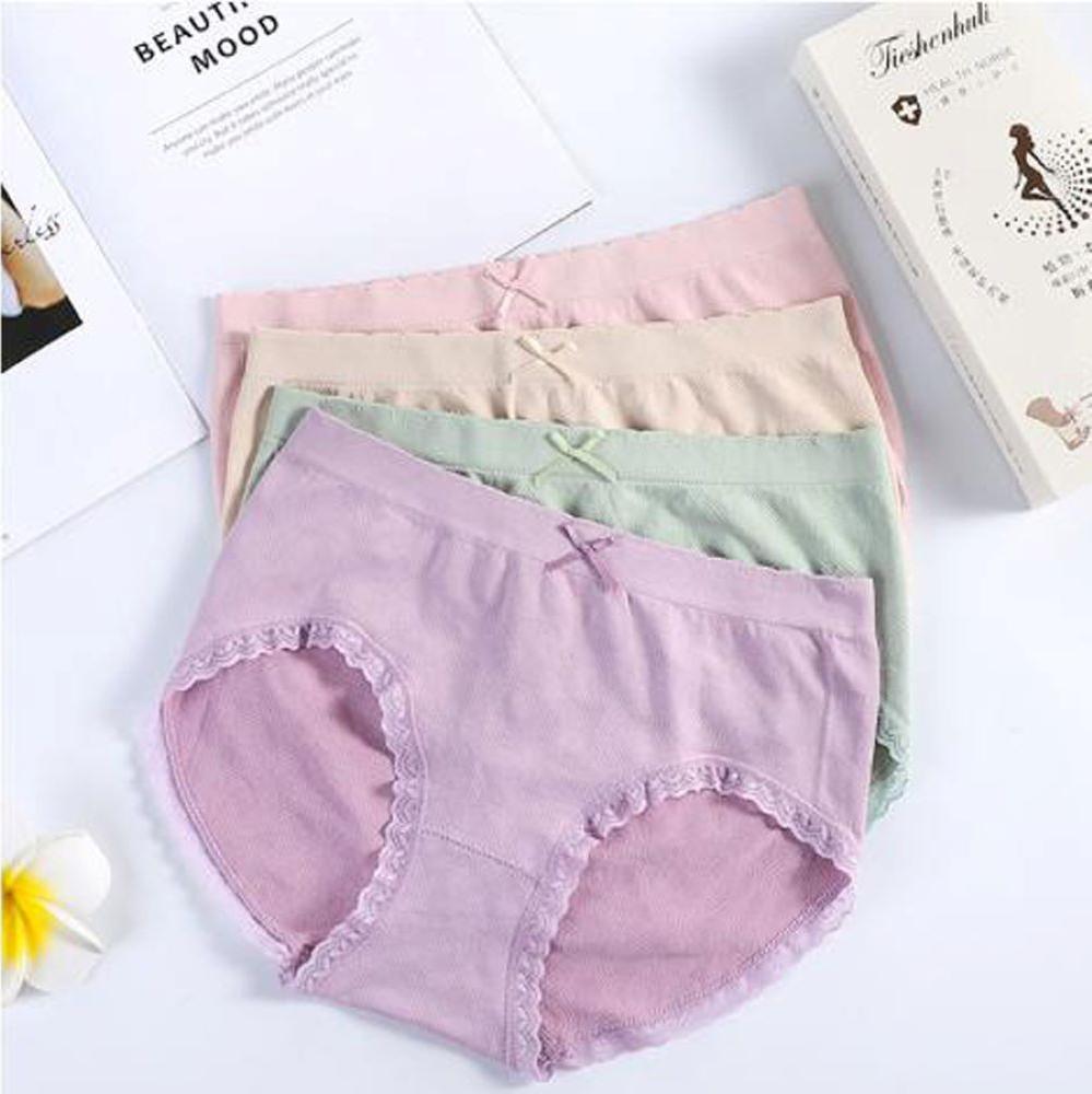 Combo 4 Quần lót nữ cotton sợi kháng khuẩn siêu co dãn phối viền ren QL8 Freesize giao màu ngẫu nhiên tặng 3 mặt nạ