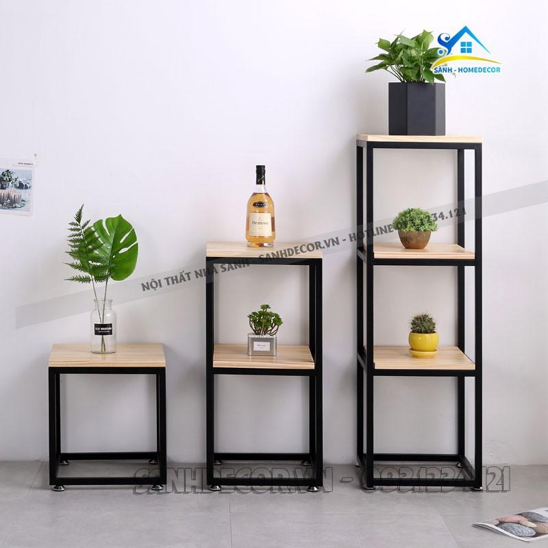 Kệ trang trí phòng khách đẹp đơn giản, kệ để đồ đa năng khung sắt KTT01 gỗ CN phủ melamine cao cấp