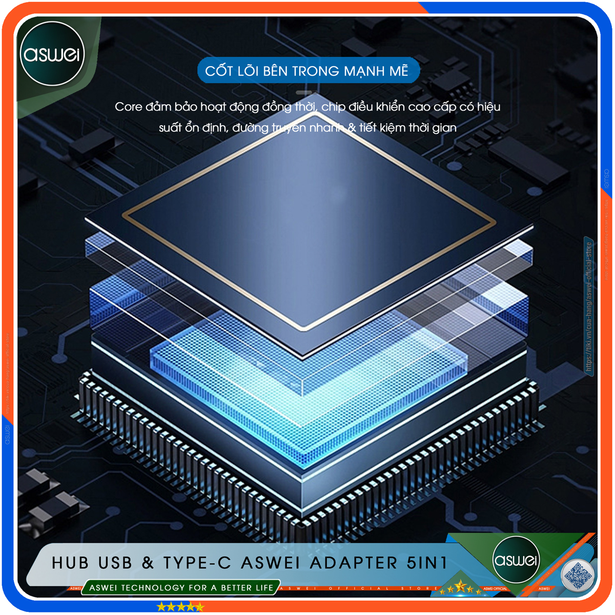 Hub Type C Và Hub USB ASWEI 5 in 1 To USB 3.0, SD, TF - Cổng Chia USB, Ổ Chia USB Tốc Độ Cao - Hub Chuyển Đổi USB Type C Dành Cho Macbook, Laptop, PC, Máy Tính Bảng, Điện Thoại - Hàng Chính Hãng