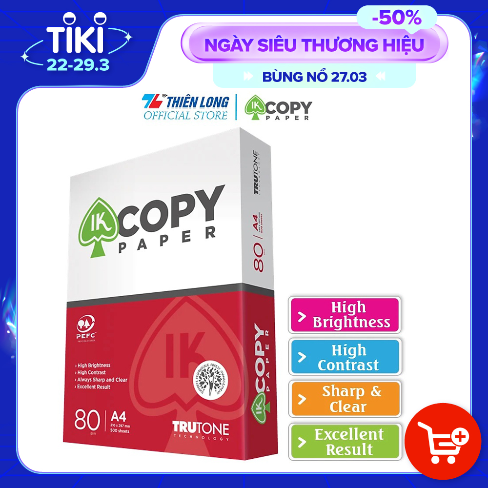 Giấy in photo A4 IK Copy IK-02 - Định lượng 80 gsm - 500 tờ/ream- Giấy chất lượng cao nhập khẩu Indonesia