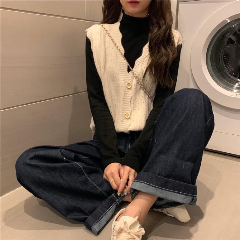 Áo len gile viền lượn sóng cài cúc Ulzzang Style