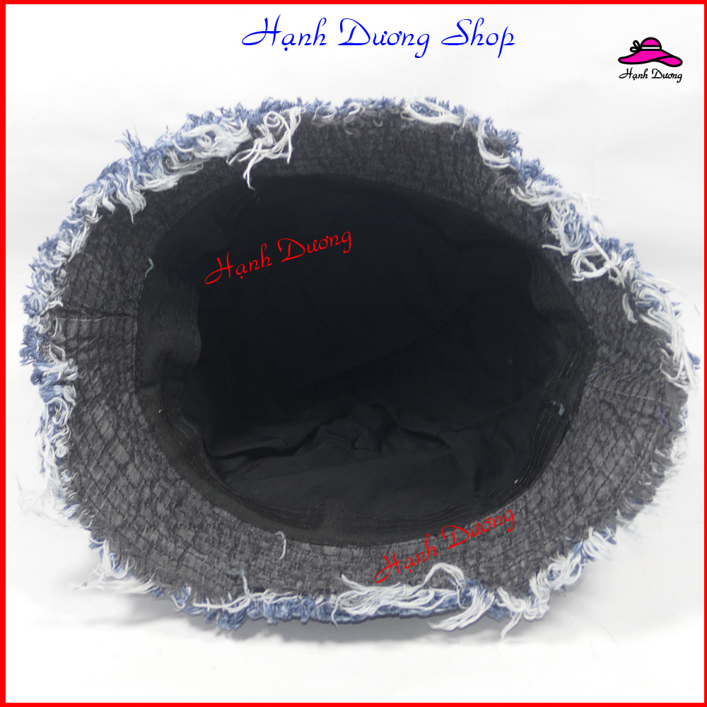 Mũ bucket jean viền rách tua rua thêu chữ B thời trang, phù hợp cho cả nam và nữ