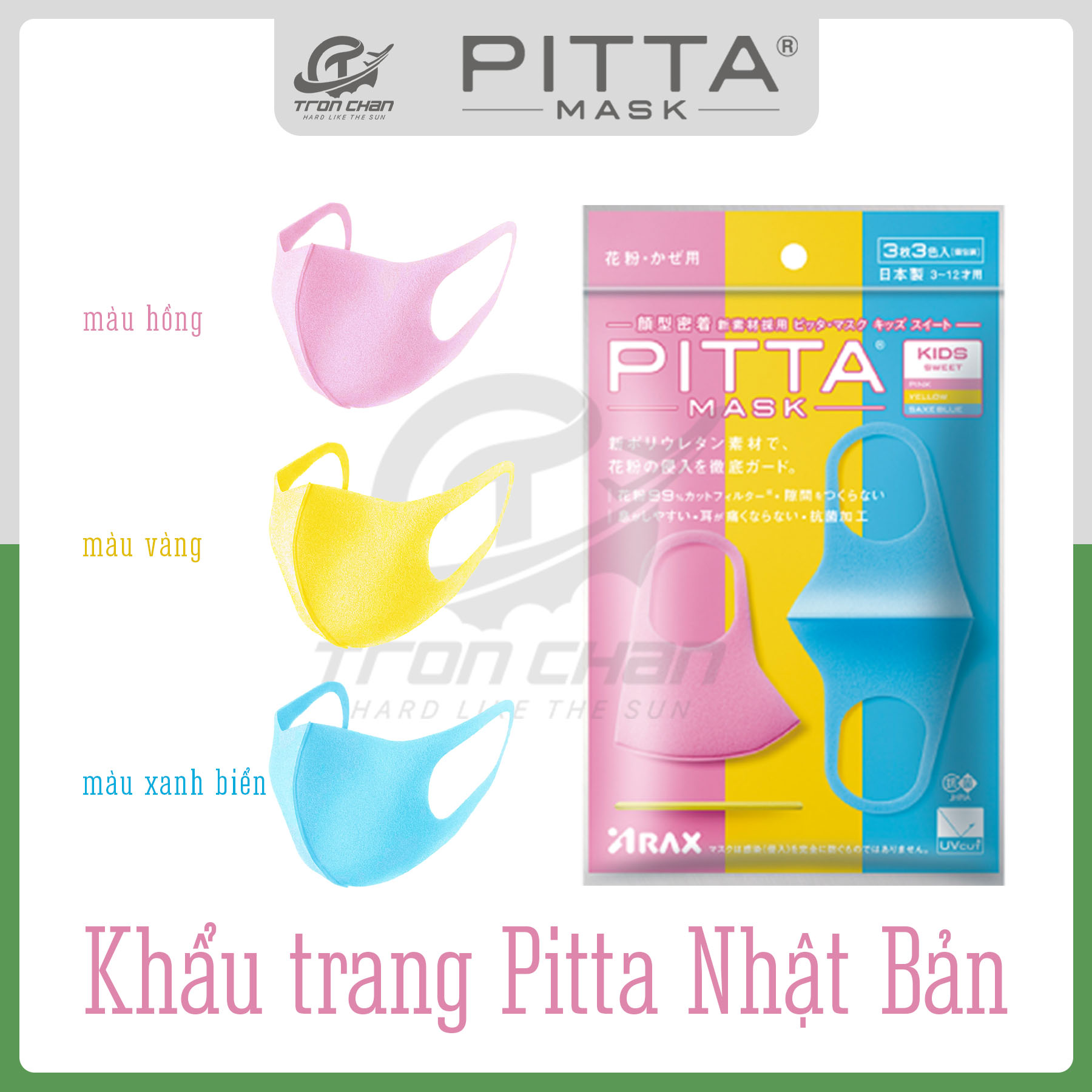 Khẩu Trang PItta Màu Sắc Trẻ em - Nhật Bản (Gói 3 cái)