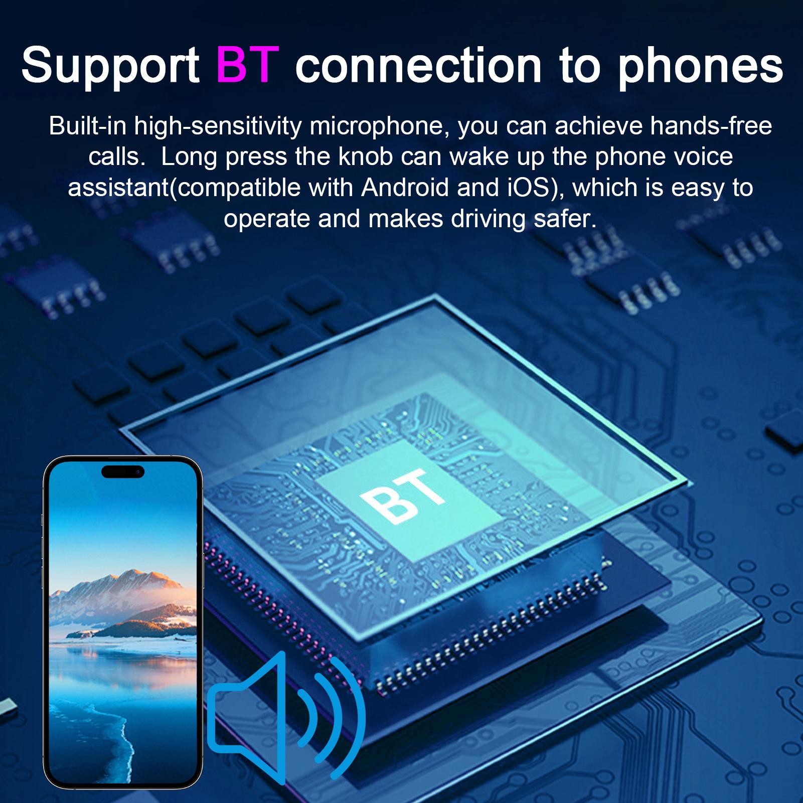Car Stereo Receiver Multifunctional BT MP3 Player FM Radio Support Hands-Free Calls Phone Charge EQ Adjustment Voice Control U-Disk/TF Card/AUX-in with Time Display Phone Holder Remote Controller