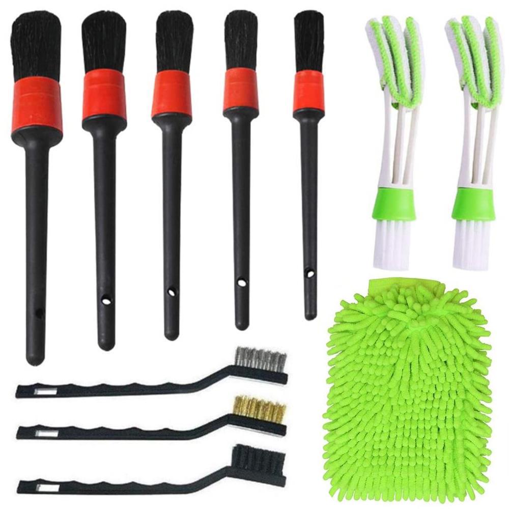 11 Pcs Car Cleaner Brush Set Including Premium Detail Brush,Wire Brush and Car Wash Mitt,Automotive Air Conditioner