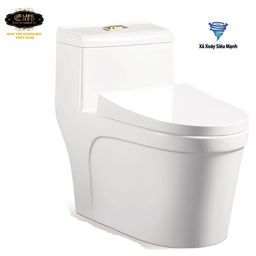 Bồn cầu 1 khối men sứ Nano tuyết, nắp đóng êm Eurolife EL-BC216