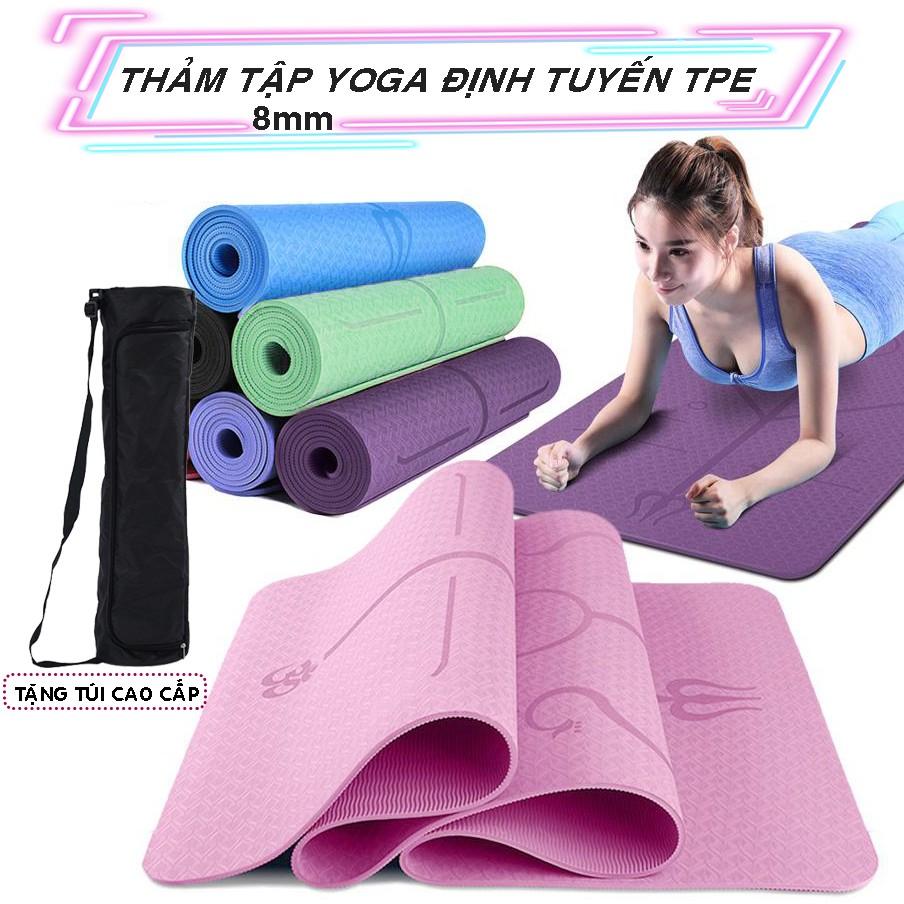 Thảm tập yoga, gym định tuyến 8mm tặng kèm túi đựng thảm