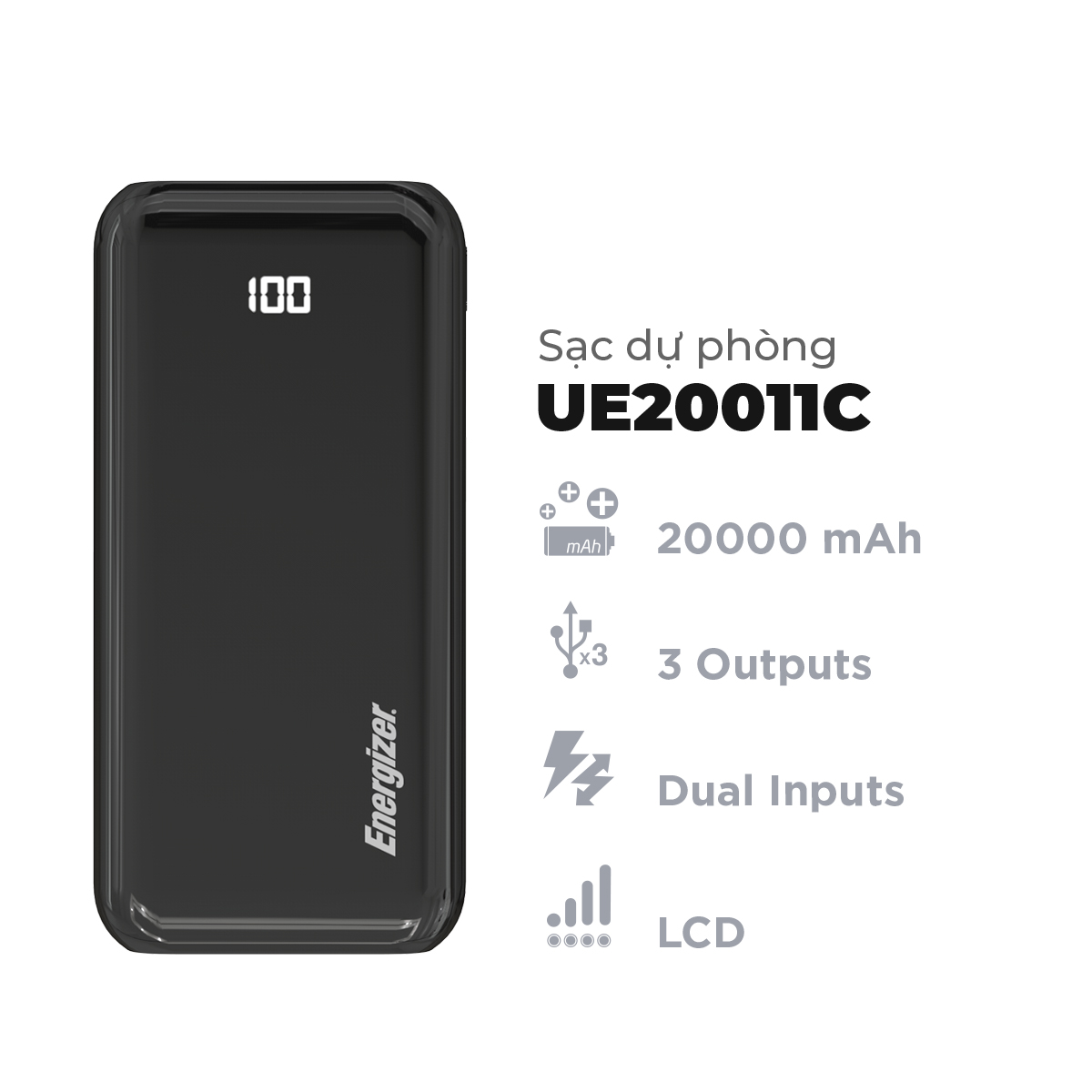 Combo Sạc dự phòng Energizer 20,000mAh UE20011C + Sạc Mophie 18w - Cáp Mophie C to Lightning 1M - HÀNG CHÍNH HÃNG