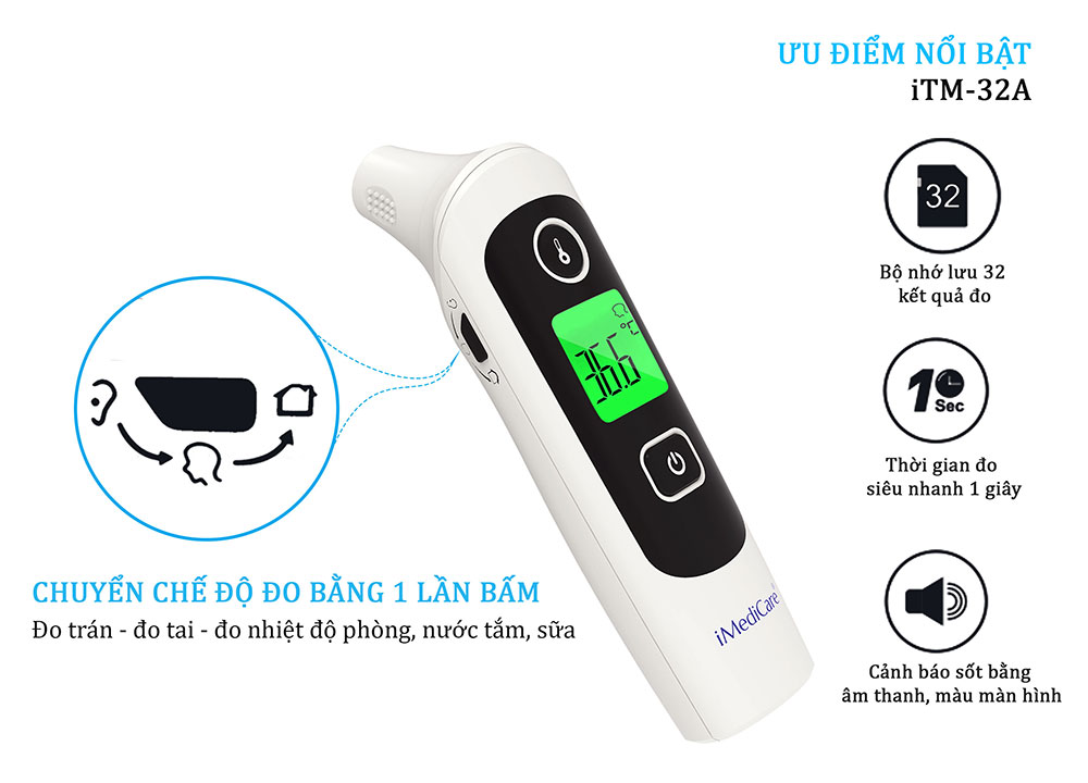 Nhiệt kế điện tử hồng ngoại cao cấp iMediCare iTM-32A (Hàng Chính Hãng)