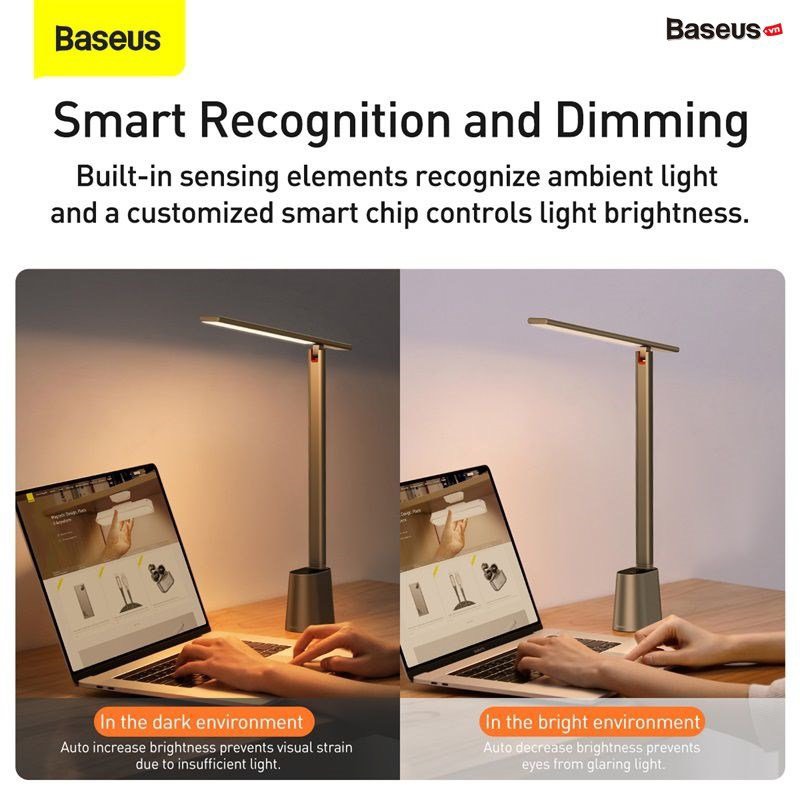 Đèn để bàn thông minh Baseus Smart Eye Series Charging Folding Reading Desk Lamp (Cảm biến ánh sáng tự động, pin sạc, 3000k - 6000k Full-Spectrum, Foldable and Rechargeable Reading Lamp)  hàng chính hãng