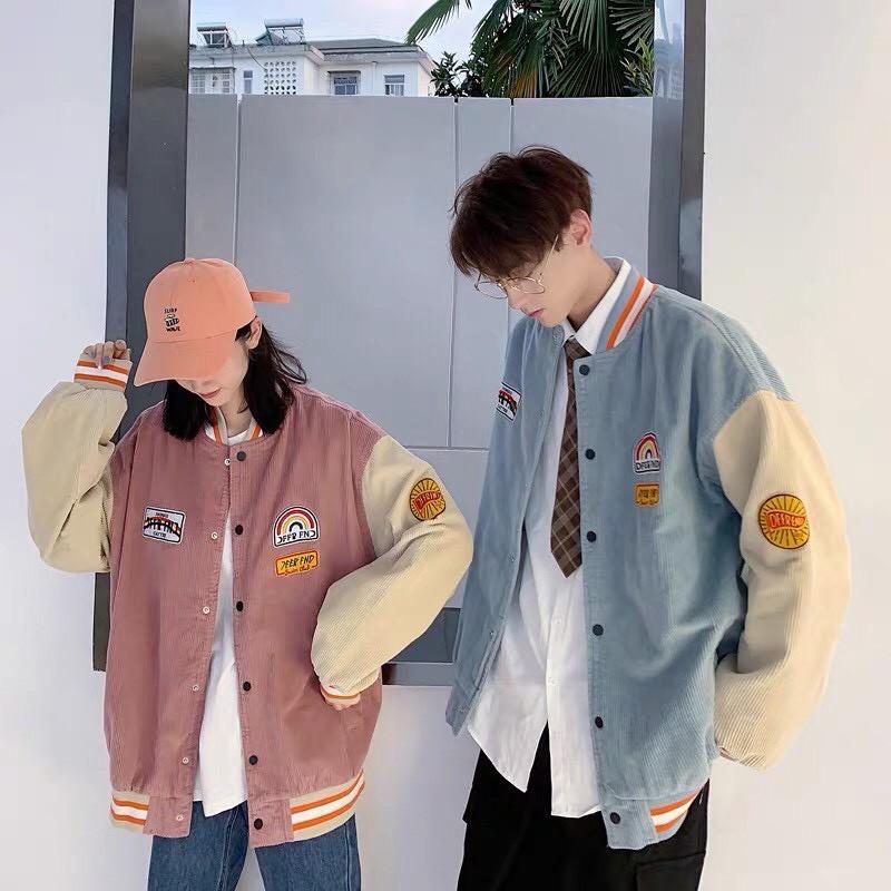 Áo Khoác Kaki Nhung Gân Hàng Quảng Châu Logo Thêu Nổi Bomber Jackets Kaki Form Rộng Unisex CẦU VÒNG