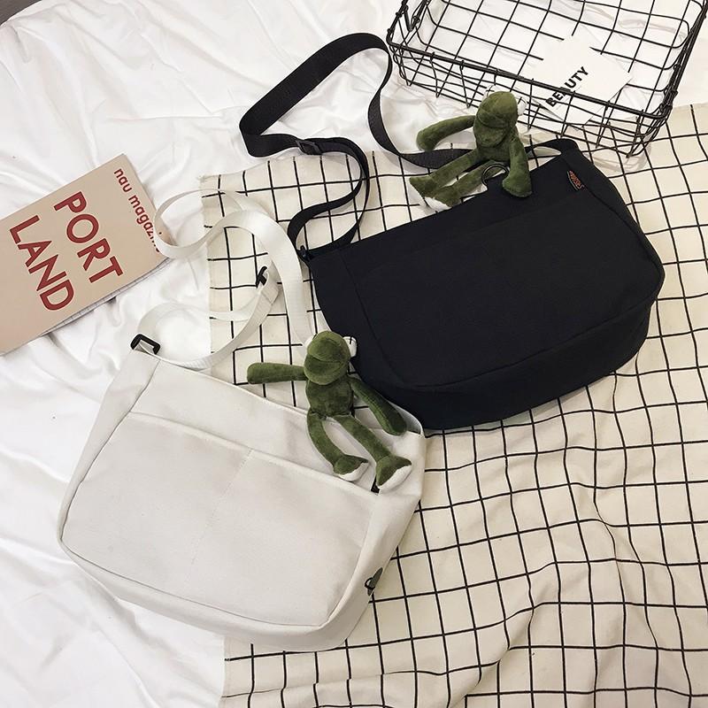 Student Idle Style Simple Crossbody Bag Canvas Bag College Student Shoulder Bag for Class