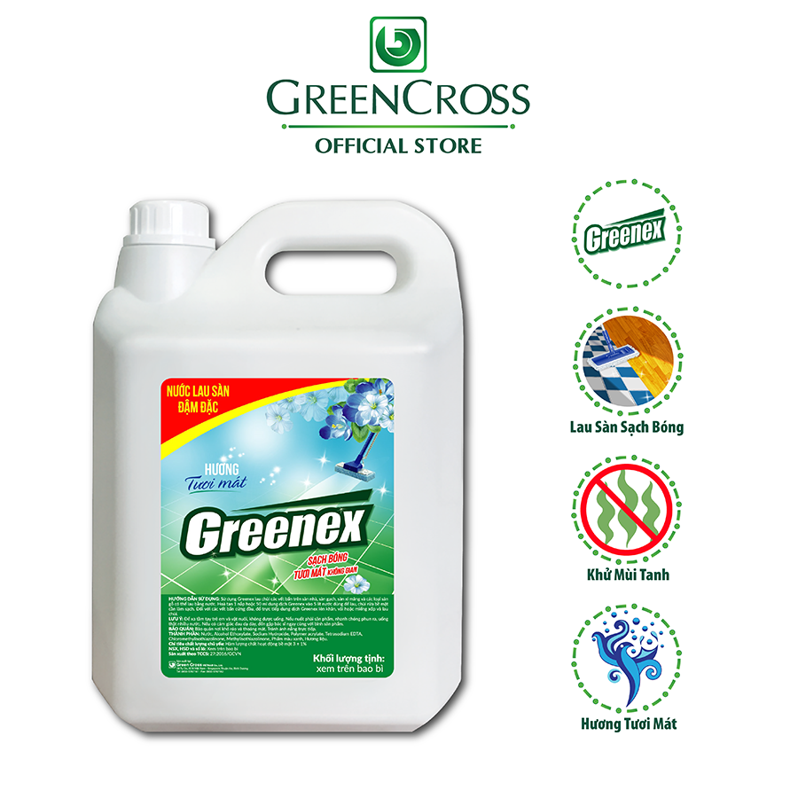 NƯỚC LAU SÀN ĐẬM ĐẶC GREENEX - CAN 5L Tặng thêm 1 Chai Lau Kính Greenex 500ml