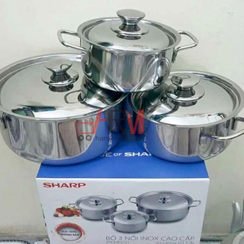 Bộ 3 nồi sharp Inox dùng cho mọi loại bếp (kể cả bếp từ)