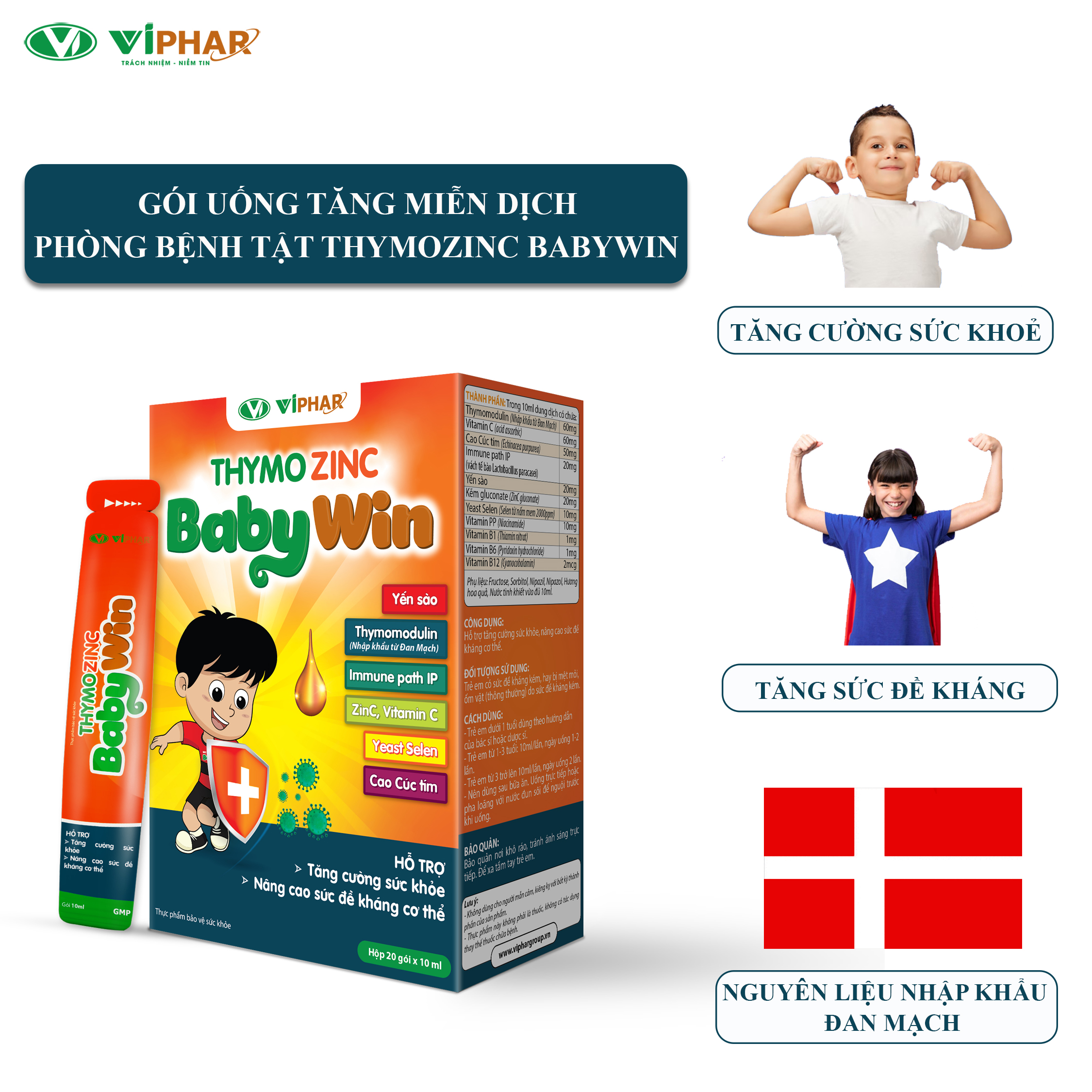 Siro Tăng Sức Đề Kháng Cho Bé Thymozinc Babywin VIPHAR Hộp 20 Gói 10ml