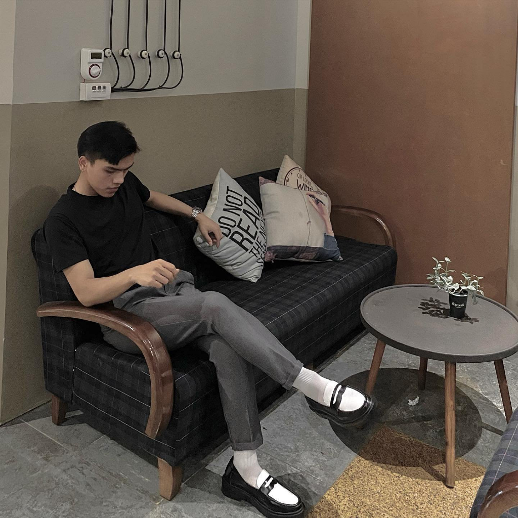 Giày da bò Penny Loafer Black White LEMANS, da bò thuộc nguyên tấm, tăng chiều cao 4cm, bảo hành 24 tháng